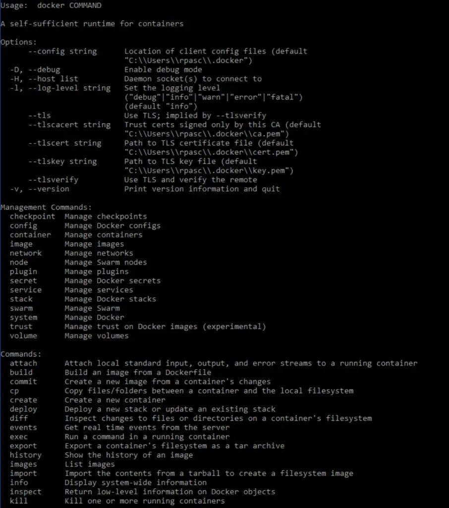 Screenshot of terminal for docker installation in Windows