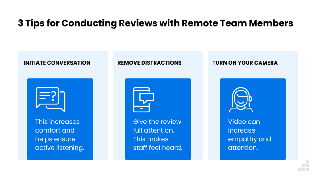 Three tips for conducting remote performance reviews. 